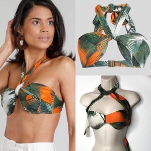 C&A Agua de Coco Brazilian jungle print in green orange bikini top New NWT XS